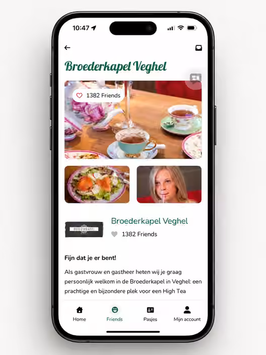 Telefoonvoorbeeld van de Friends-bedrijfspagina van Broederkapel Veghel