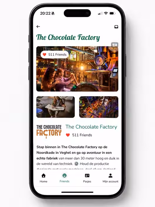Telefoonvoorbeeld van de Friends-bedrijfspagina van The Chocolate Factory