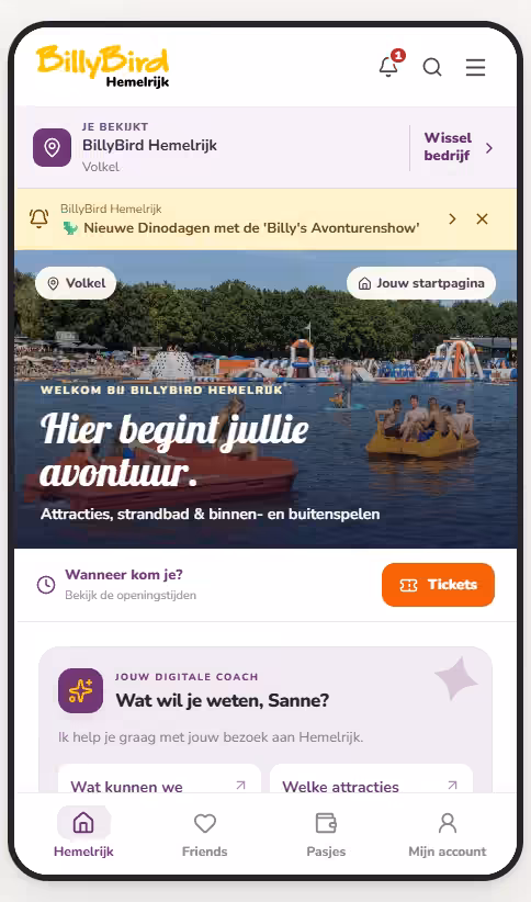 Beginscherm van het bestaande Hemelrijk-appvoorbeeld, inclusief telefoonrand.